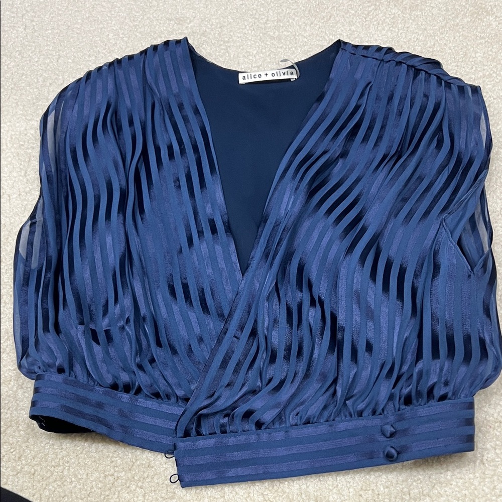 Alice + Olivia Deep Blue Striped Blouse